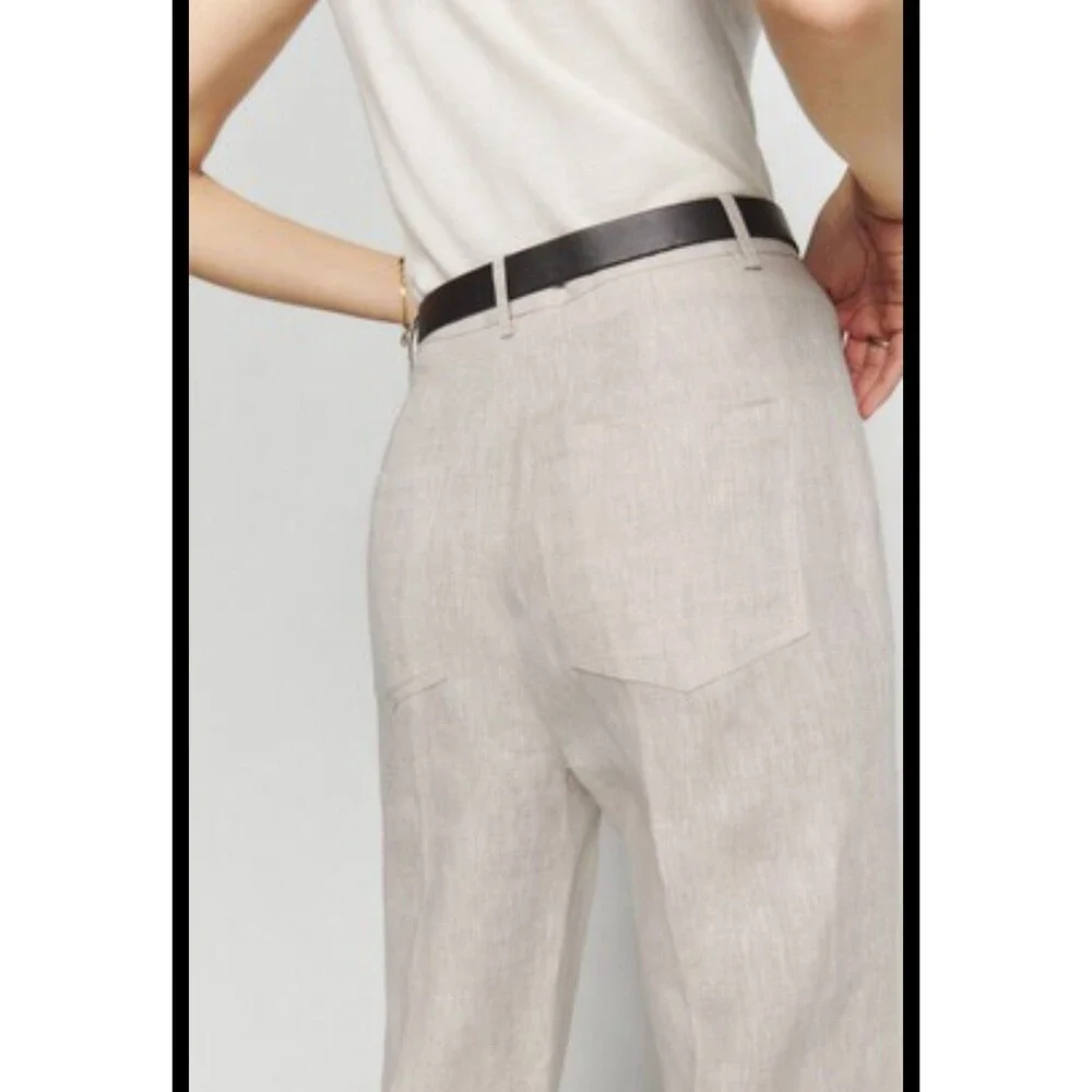 REFORMATION‎ Freddie Linen Pants Oatmeal Beige Neutral Size 8